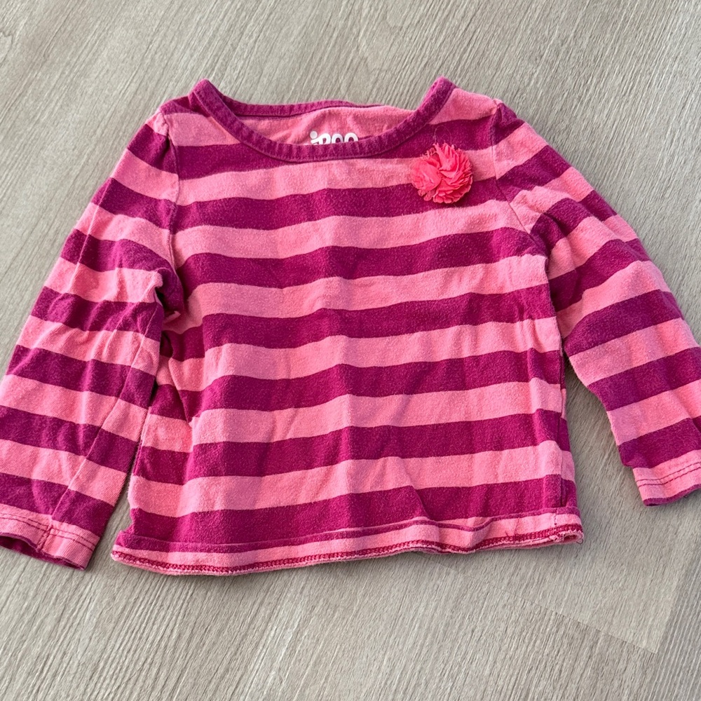Pink Striped Kids Shirt with Flower Accent